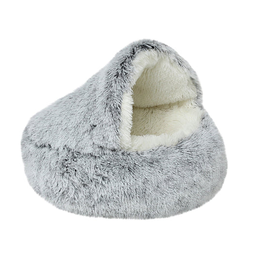 Darzheoy Calming Dog Beds & Cat Cave Bed with Hooded Cover, Removable Washable Round Beds for Small Medium Pets, Anti-Slip Plush Coved Bed for Pet (20"x20") D
