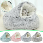 Darzheoy Calming Dog Beds & Cat Cave Bed with Hooded Cover, Removable Washable Round Beds for Small Medium Pets, Anti-Slip Plush Coved Bed for Pet (20"x20") F