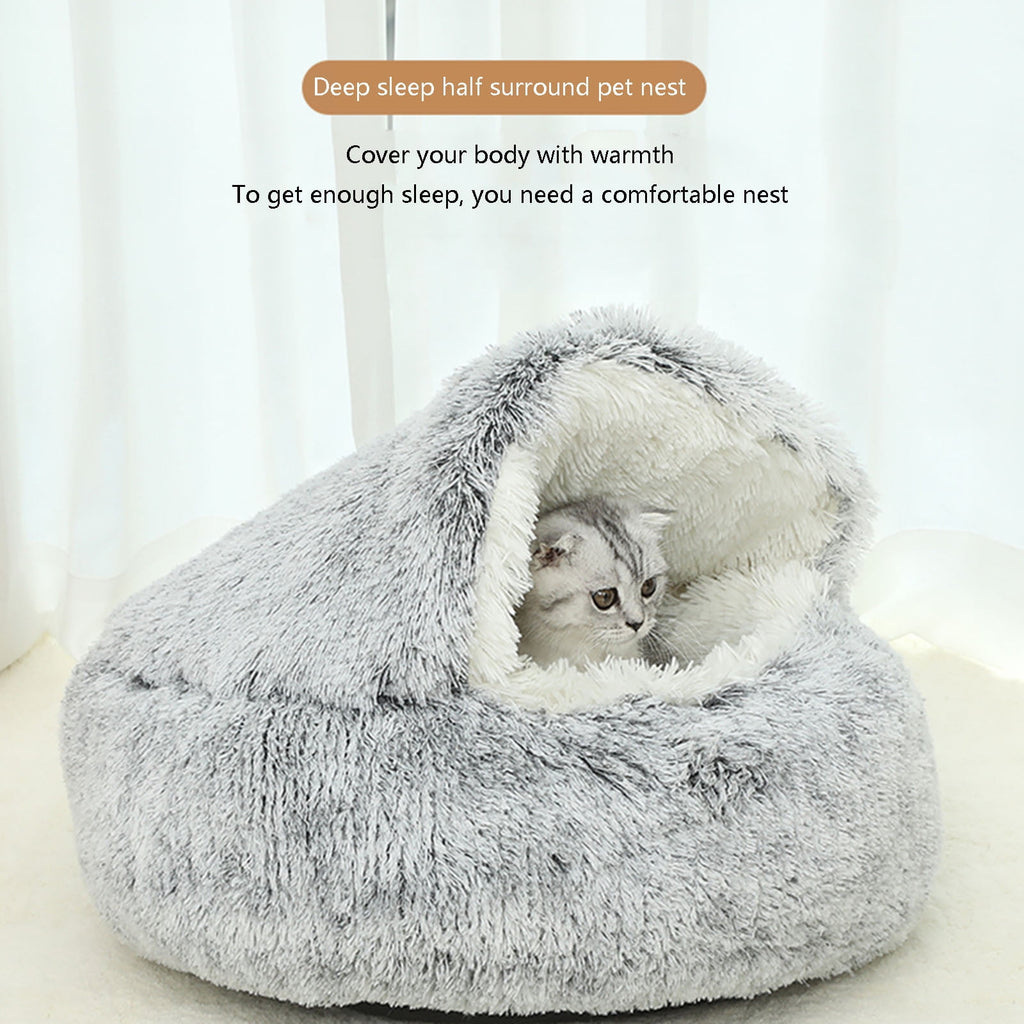 Darzheoy Calming Dog Beds & Cat Cave Bed with Hooded Cover, Removable Washable Round Beds for Small Medium Pets, Anti-Slip Plush Coved Bed for Pet (20"x20") F
