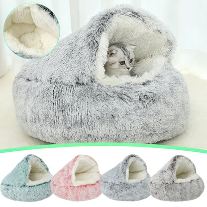 Darzheoy Calming Dog Beds & Cat Cave Bed with Hooded Cover, Removable Washable Round Beds for Small Medium Pets, Anti-Slip Plush Coved Bed for Pet (20"x20") G