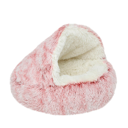 Darzheoy Calming Dog Beds & Cat Cave Bed with Hooded Cover, Removable Washable Round Beds for Small Medium Pets, Anti-Slip Plush Coved Bed for Pet (20"x20") K