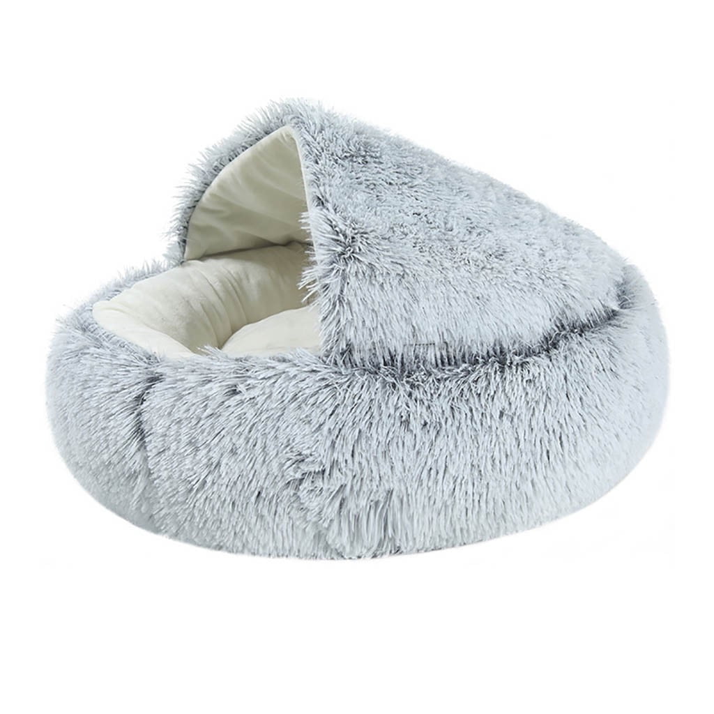 Darzheoy Cat Bed Round Plush Hooded Cat Bed Cave, for Indoor Cats or Small Dog Beds, Calming Pet Beds Calm Anti-nxiety Dog Bed, Waterproof Bottom Washable (16"x16") Blue