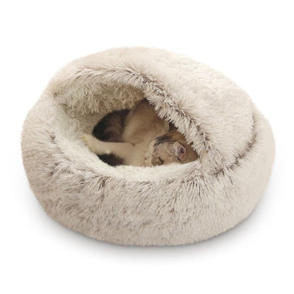 Darzheoy Cat Bed Round Plush Hooded Cat Bed Cave, for Indoor Cats or Small Dog Beds, Calming Pet Beds Calm Anti-nxiety Dog Bed, Waterproof Bottom Washable (16"x16") Coffee