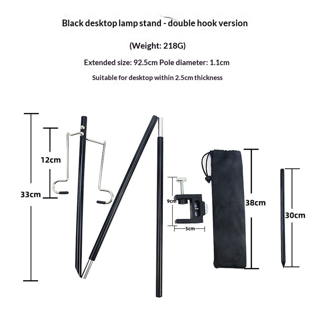 Folding Lantern Stand Pole Portable Lamp Stand Hook Collapasible Light Stand Holder for Camping Fishing Picnic BBQ Outdoor Activities (Black)