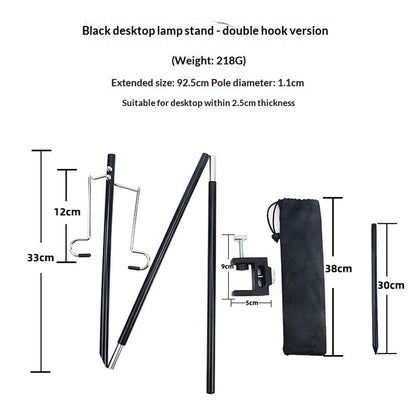 Folding Lantern Stand Pole Portable Lamp Stand Hook Collapasible Light Stand Holder for Camping Fishing Picnic BBQ Outdoor Activities (Black)