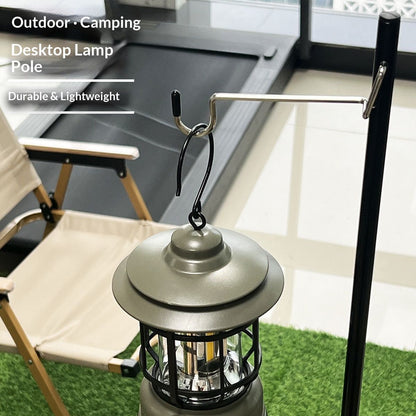 Folding Lantern Stand Pole Portable Lamp Stand Hook Collapasible Light Stand Holder for Camping Fishing Picnic BBQ Outdoor Activities (Black)