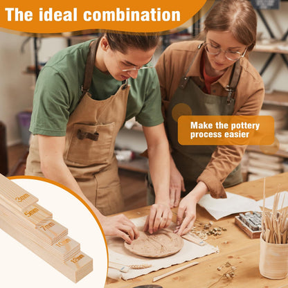 12 Pcs Pottery Tools Include 1 Wood Rolling Pin Sculpting Polymer Clay Tools 1 Portable Pottery Wedging Board/Linen Tablecloth and 10 Pcs 5 Size Teaching Rolling Mud Stick Guide (Tablecloth)