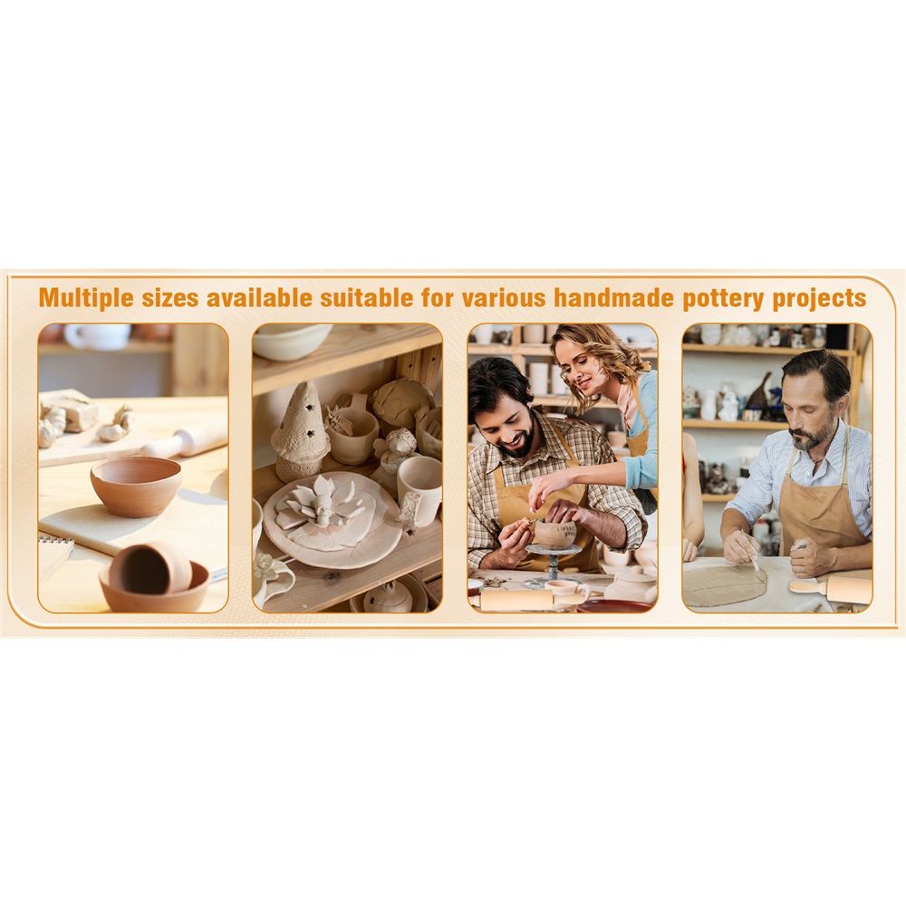 12 Pcs Pottery Tools Include 1 Wood Rolling Pin Sculpting Polymer Clay Tools 1 Portable Pottery Wedging Board/Linen Tablecloth and 10 Pcs 5 Size Teaching Rolling Mud Stick Guide (Tablecloth)