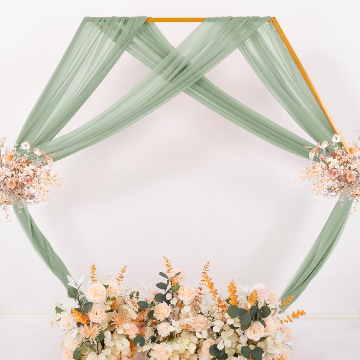 Green Sheer Wedding Arch Draping Fabric 75*300cm 2 Panels Outdoor Curtain Drapes Extra Long for Bridal Baby Shower Ceremony Birthday Party Decor