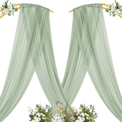 Green Sheer Wedding Arch Draping Fabric 75*300cm 2 Panels Outdoor Curtain Drapes Extra Long for Bridal Baby Shower Ceremony Birthday Party Decor