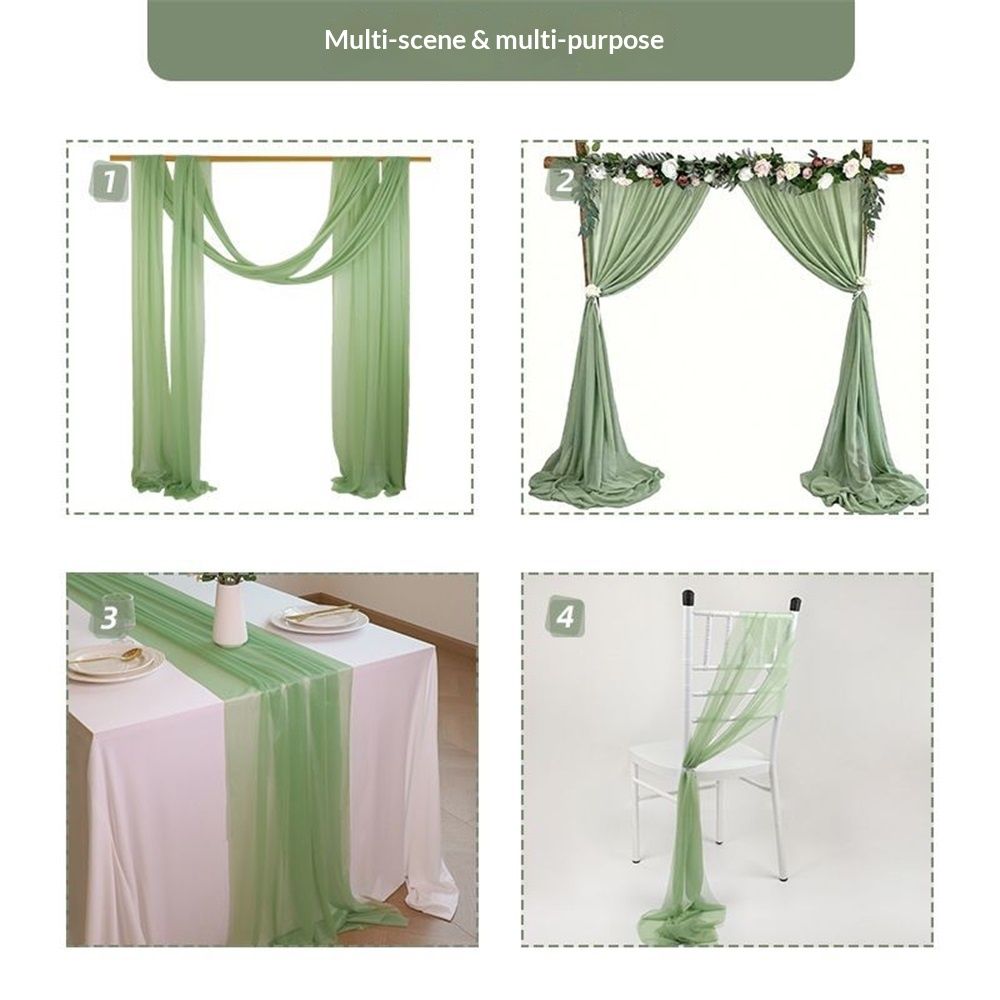 Green Sheer Wedding Arch Draping Fabric 75*300cm 2 Panels Outdoor Curtain Drapes Extra Long for Bridal Baby Shower Ceremony Birthday Party Decor