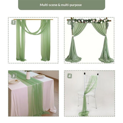 Green Sheer Wedding Arch Draping Fabric 75*300cm 2 Panels Outdoor Curtain Drapes Extra Long for Bridal Baby Shower Ceremony Birthday Party Decor