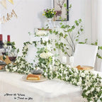 4Pcs Artificial Rose Vine Fake Flower Garland Fake Silk Rose Hanging Vine for Wedding Party Background Arch Garden Background Decoration (White)