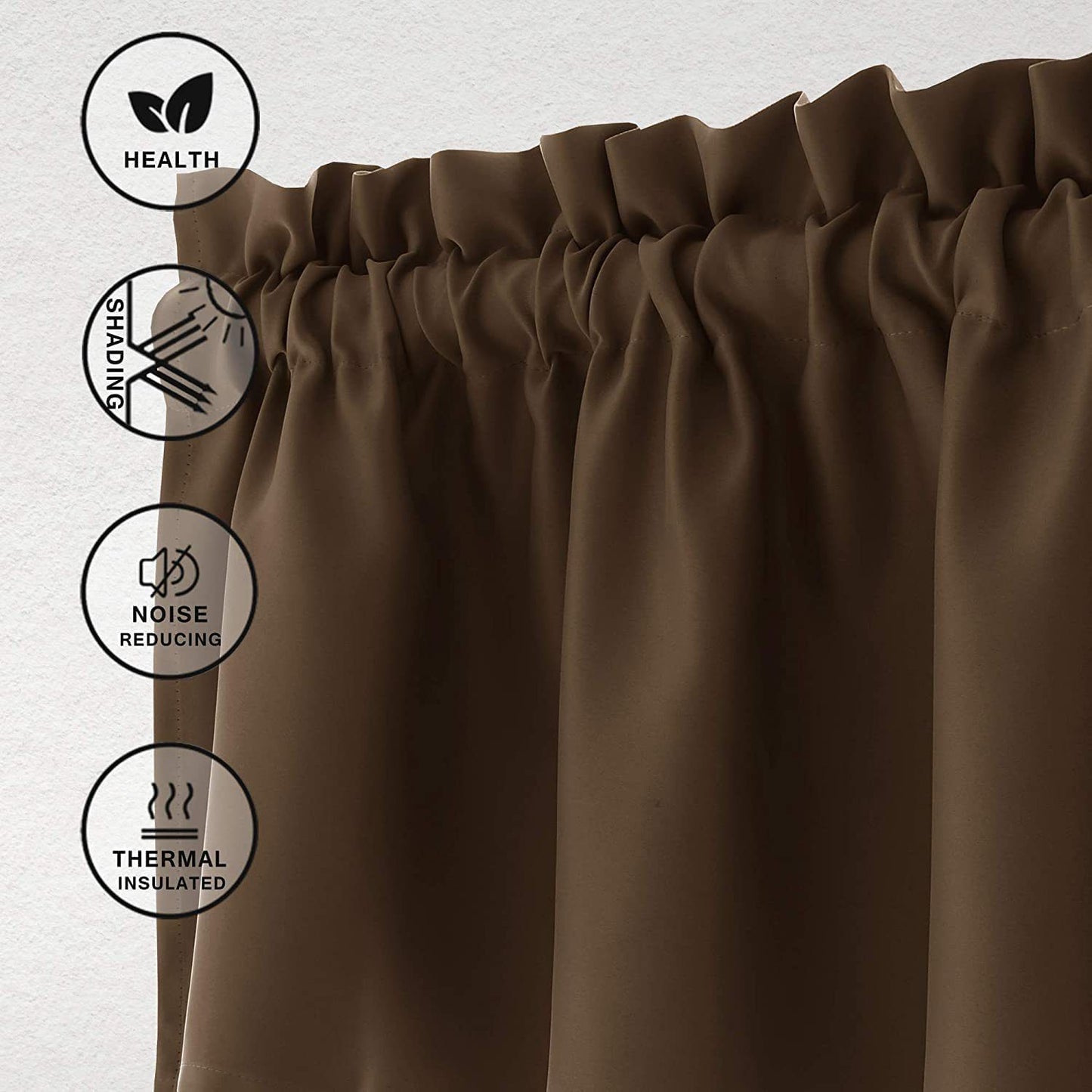 Valance Curtains Blackout Solid Rod Pocket Valances for Living Room and Bedroom, 45*145cm  Brown, 1 Panel