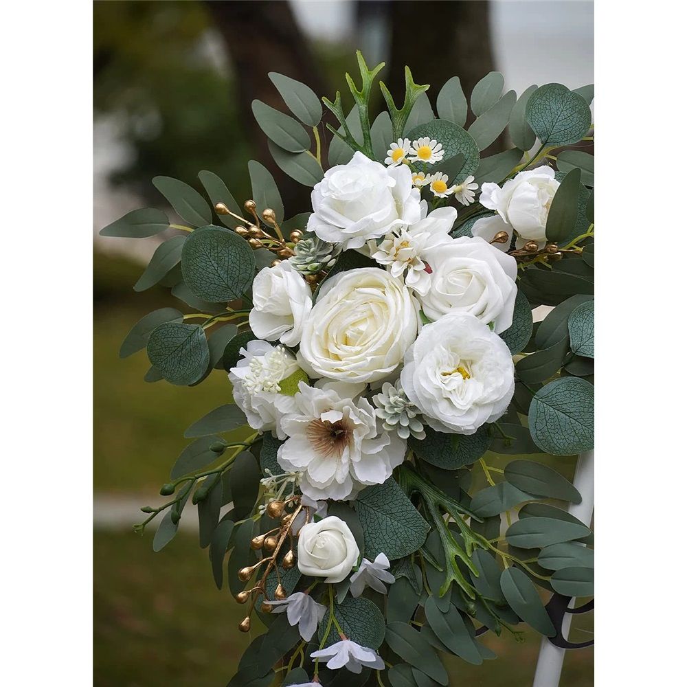 Faux Arch Flower Swag Set of 2 for Wedding Welcome Signs Floral Swag Wedding Reception Ceremony Signs Decor (White)