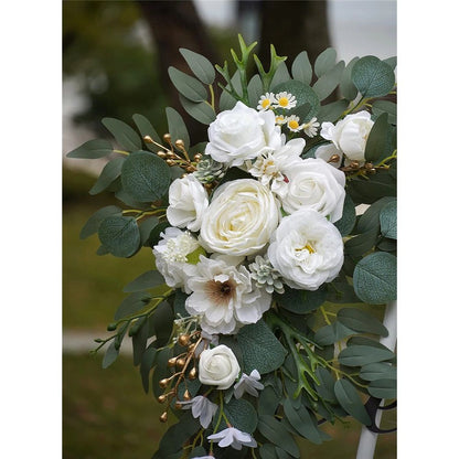 Faux Arch Flower Swag Set of 2 for Wedding Welcome Signs Floral Swag Wedding Reception Ceremony Signs Decor (White)