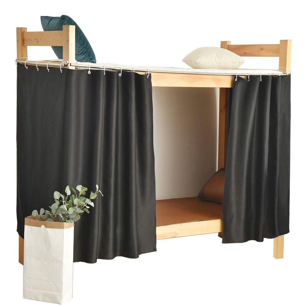 Heavy-Duty Blackout Bottom Bunk Bed Curtains Privacy Canopy Twin Size for Home Dorm, 2 Panels, Black