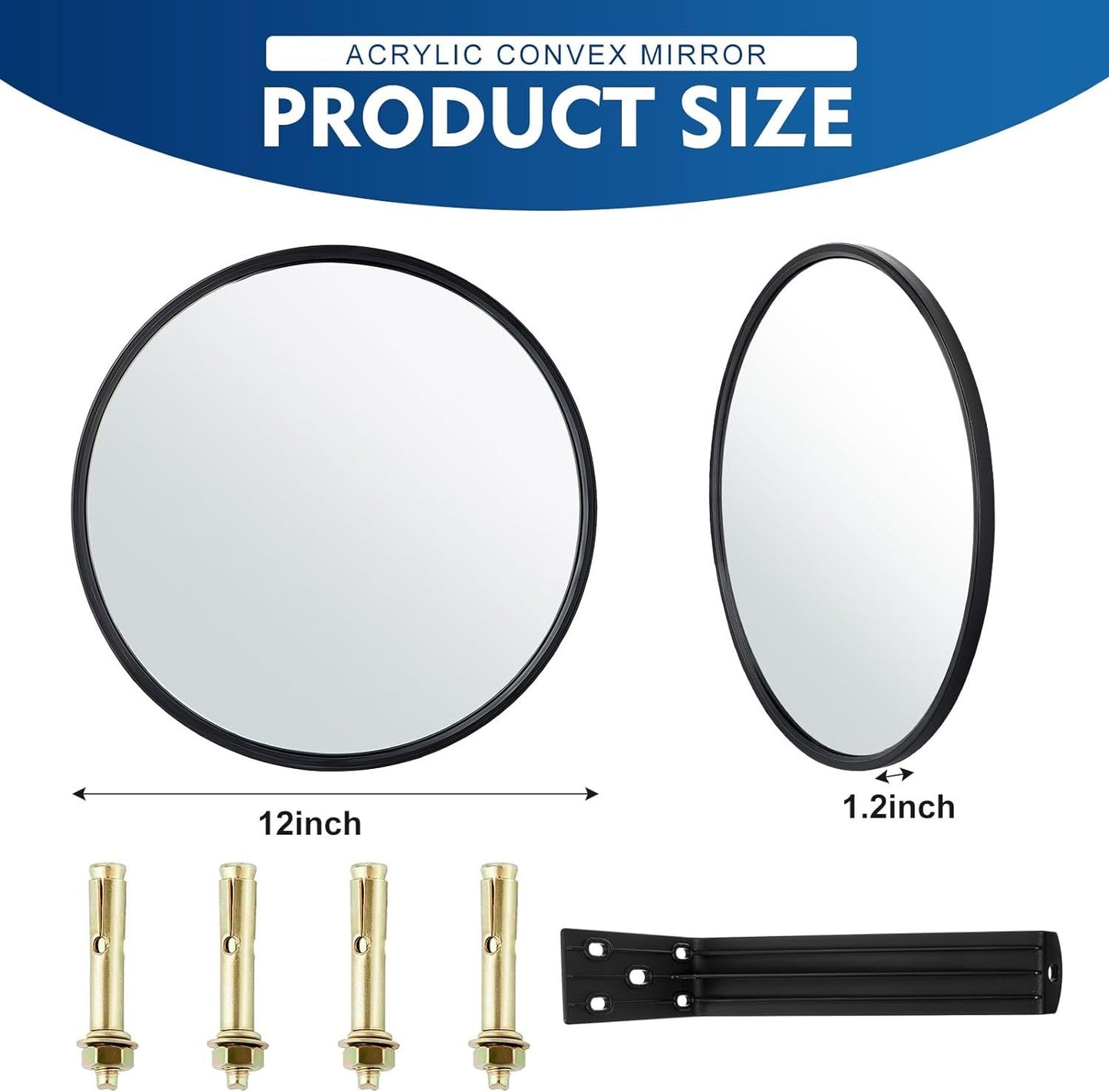 1Pcs Convex Mirror Acrylic Safety Security Traffic Corner Mirrors Adjustable Wide Angle View with Fixing Bracket for Indoor Outdoor Garage School Classroom Warehouse(12 Inch)