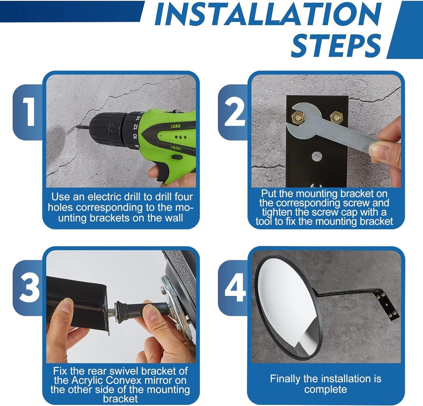 1Pcs Convex Mirror Acrylic Safety Security Traffic Corner Mirrors Adjustable Wide Angle View with Fixing Bracket for Indoor Outdoor Garage School Classroom Warehouse(12 Inch)