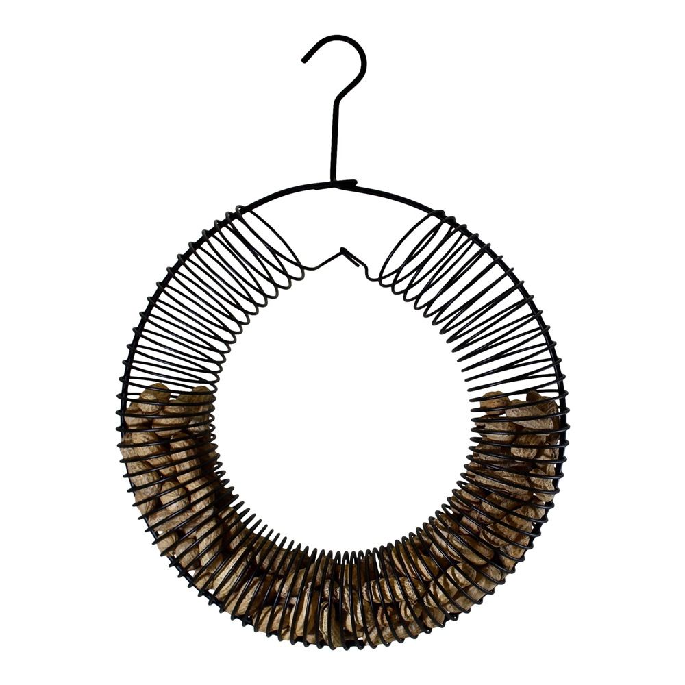 Peanut Wreath Bird Feeder 16 Inch, Rust & Waterproof, Solid Steel Durables Whole Peanut Wild Bird Feeder  black