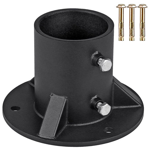 Chain Link Fence Post 2in  Floor Flange Base, Heavy Duty Round Fence Post Base, Chain Link Fence Parts for Metal Post with Floor Bracket, Bolts/Side Screws are Included, 1Piece