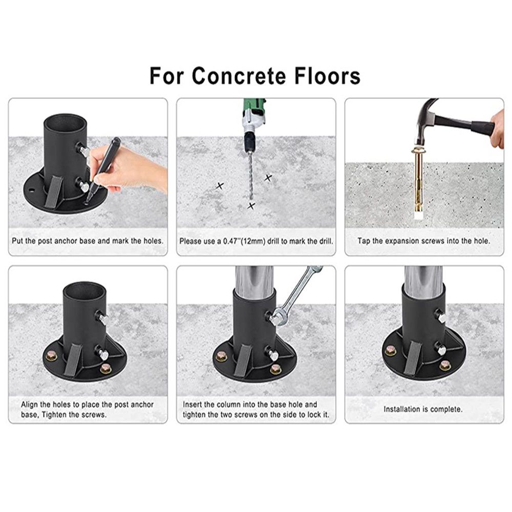 Chain Link Fence Post 2in  Floor Flange Base, Heavy Duty Round Fence Post Base, Chain Link Fence Parts for Metal Post with Floor Bracket, Bolts/Side Screws are Included, 1Piece