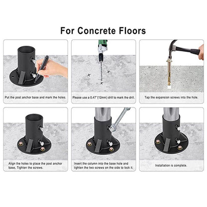 Chain Link Fence Post 2in  Floor Flange Base, Heavy Duty Round Fence Post Base, Chain Link Fence Parts for Metal Post with Floor Bracket, Bolts/Side Screws are Included, 1Piece