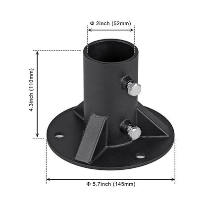 Chain Link Fence Post 2in  Floor Flange Base, Heavy Duty Round Fence Post Base, Chain Link Fence Parts for Metal Post with Floor Bracket, Bolts/Side Screws are Included, 1Piece