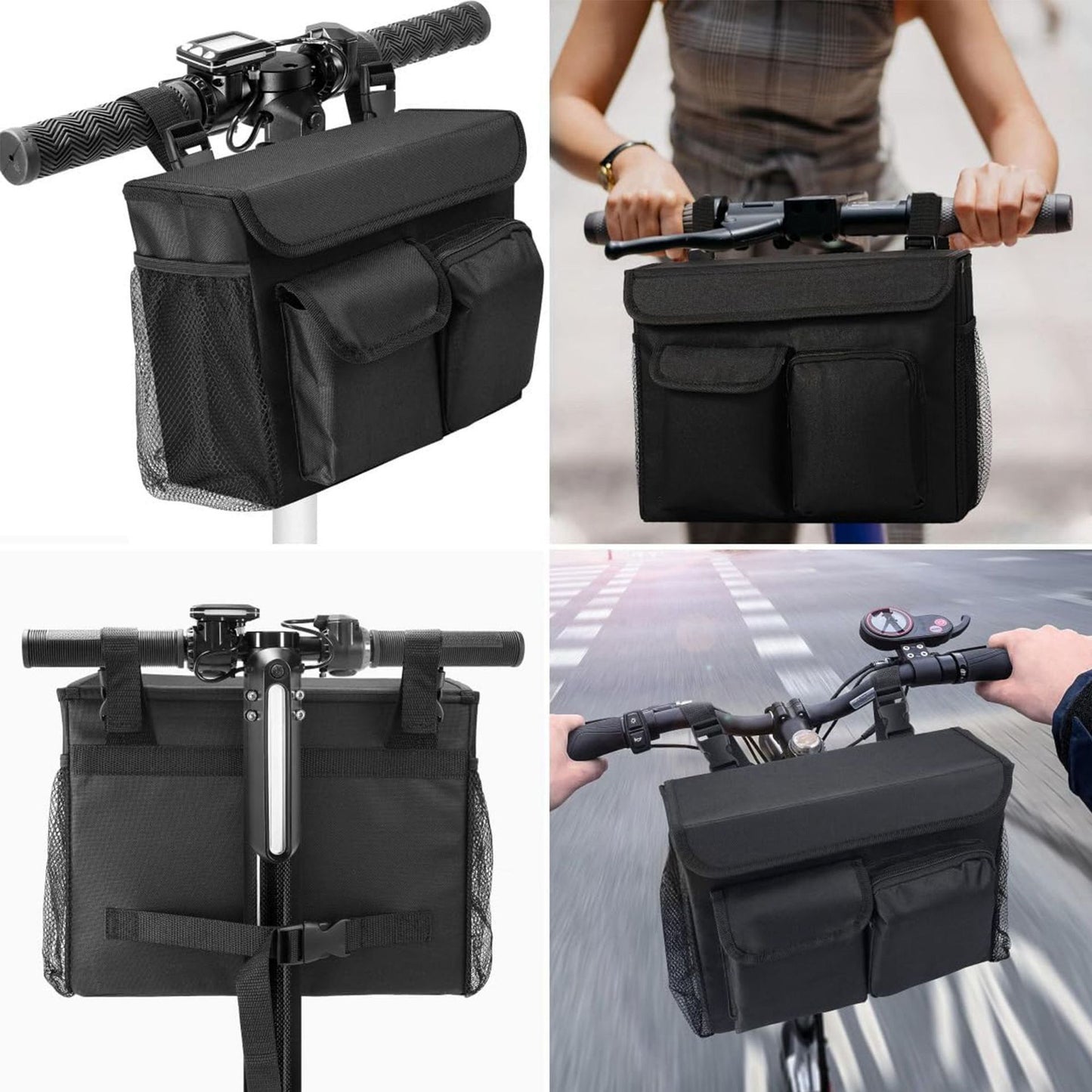 Electric Scooter Bag Wheelchair Bag, Scooter Storage Bag with 14-Inch Laptop Pocket and Cup Holders, Durable Basket for Scooter, Wheelchair and Bike, Mobility Scooter Accessories (Black)