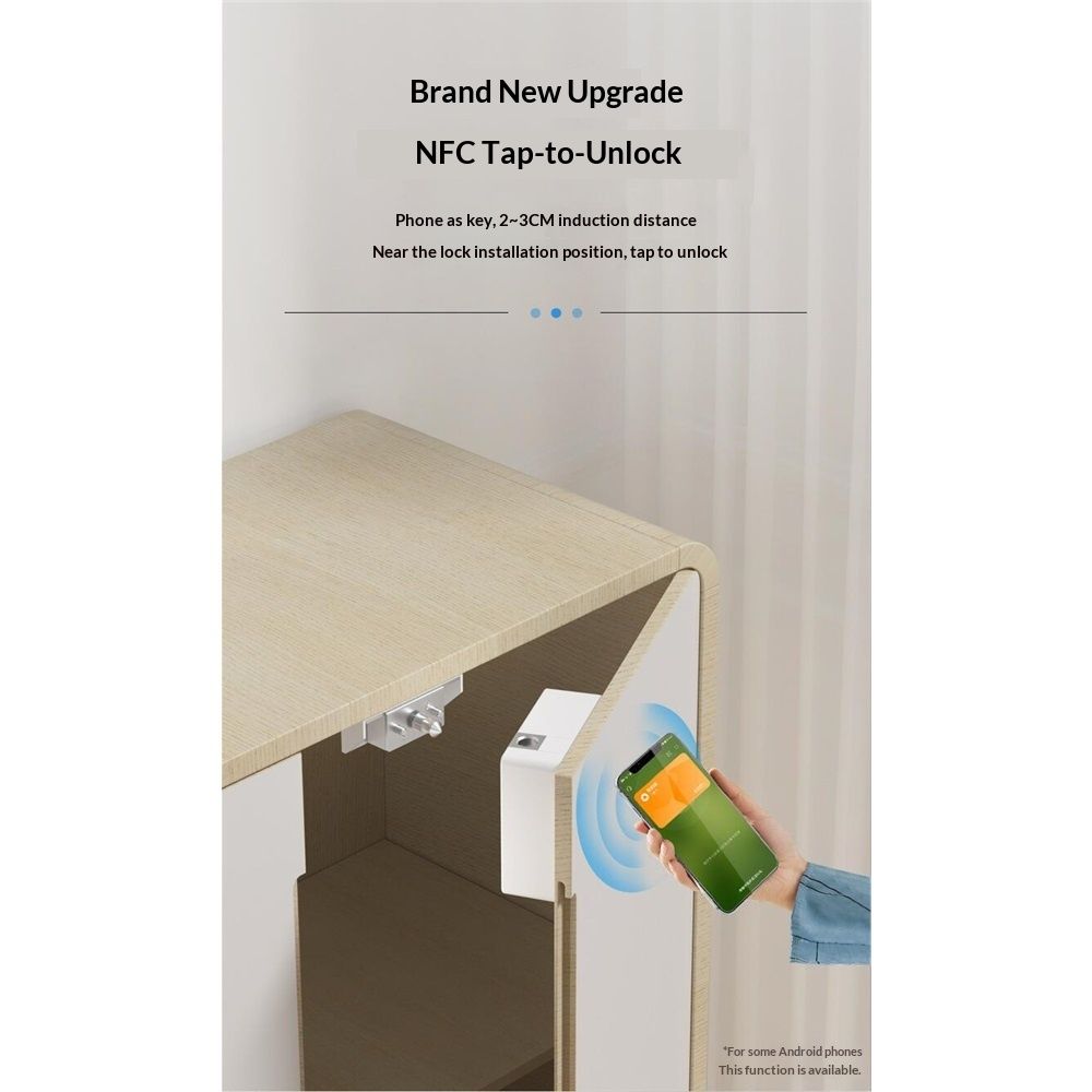 Drawer Lock  Works , Smart Cabinet Locks  Hidden Magnetic Lock Locker, for Secret Storage Compartment Furniture,NFC Wooden Cupboard Wardrobe