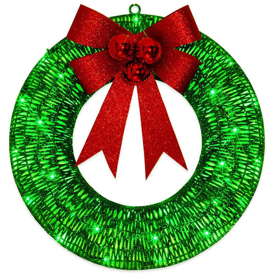 Christmas wreath outdoor decoration, small Christmas wreath plugin, suitable for doors, windows, garage green spaces（30cm）