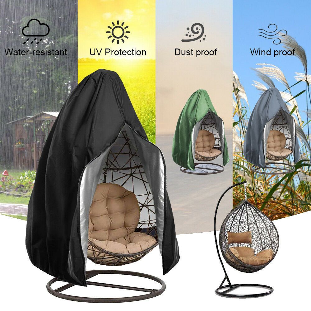 Patio Egg Chair Cover Waterproof Wicker Swing Egg Chair Cover with Zipper and Bottom Buckle Single Seat for Outdoor Furniture, Black, （115*190CM）