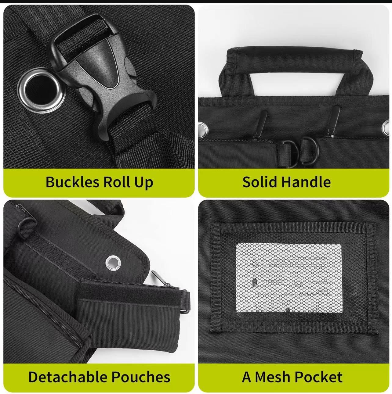 Heavy Duty Roll Up Tool Bag,Thickened Oxford Fabric, Puncture Resistant for Electricians, Carpentry, DIY, Car Repair, Multi-Color(Black)