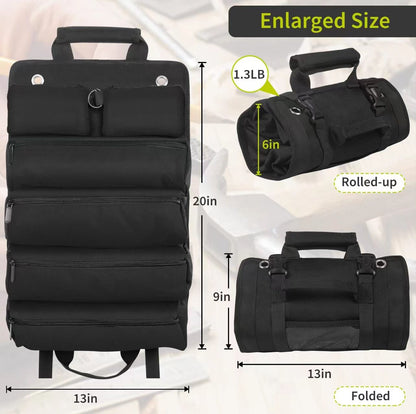 Heavy Duty Roll Up Tool Bag,Thickened Oxford Fabric, Puncture Resistant for Electricians, Carpentry, DIY, Car Repair, Multi-Color(Black)