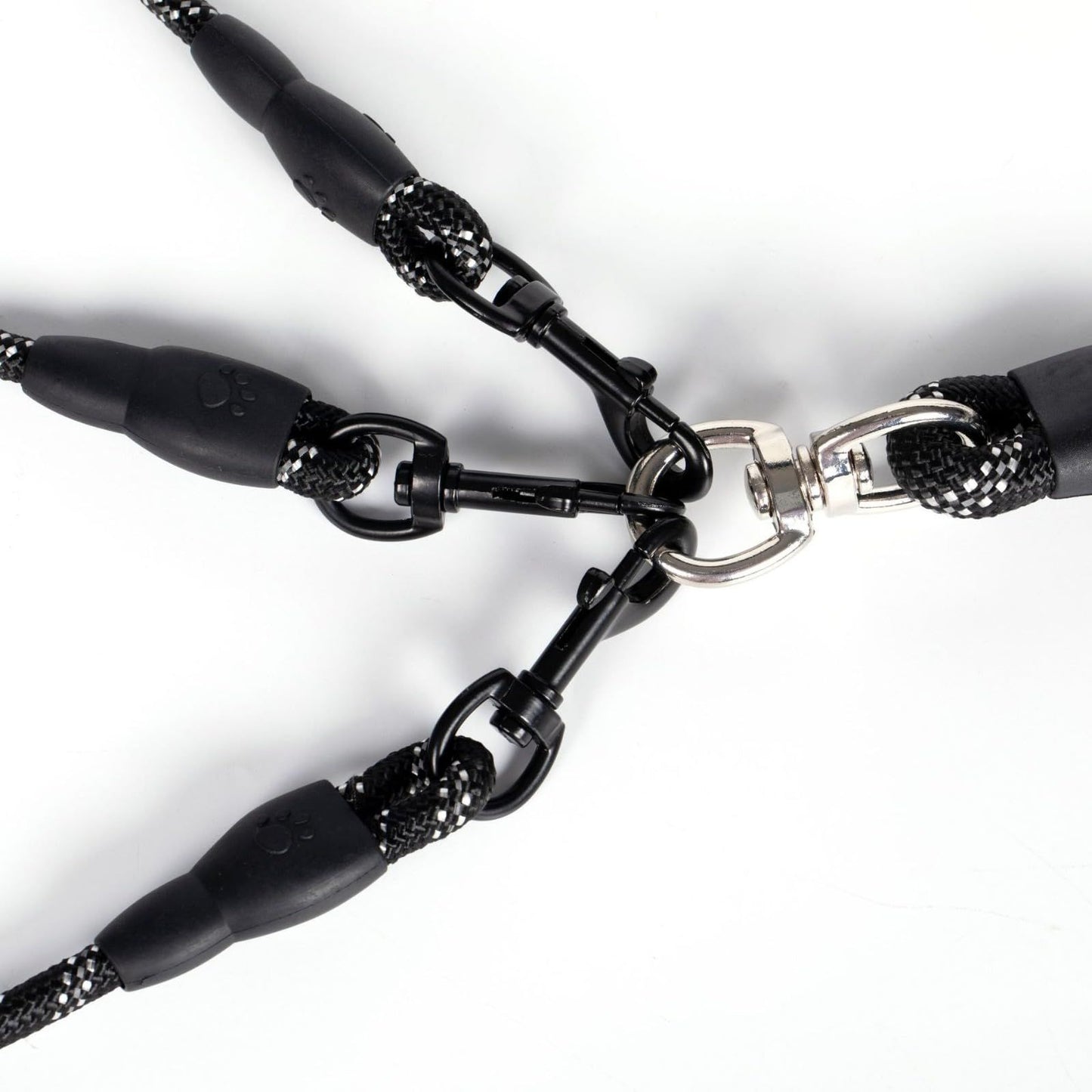 No Tangle 3 Dog  - Main Lead Rope with Padded Handle, Three Detachable Leash Splitters, Heavy-Duty Clip,  Walking, Running, Small, Medium, Large Dogs (Black)