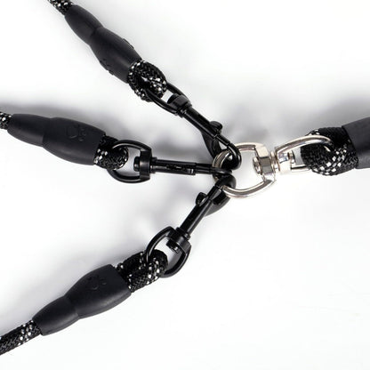 No Tangle 3 Dog  - Main Lead Rope with Padded Handle, Three Detachable Leash Splitters, Heavy-Duty Clip,  Walking, Running, Small, Medium, Large Dogs (Black)