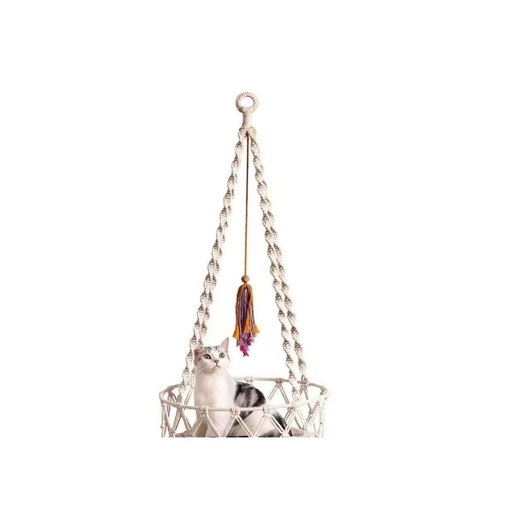 Cat Hammock with Cushion,Hanging Indoor Boho Kitten Swing Beds for Playing Sleeping Climbing and Lounging(Bottom double circle plane)Excluding cushion