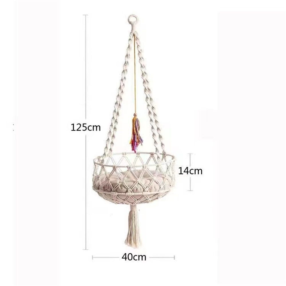 Cat Hammock with Cushion,Hanging Indoor Boho Kitten Swing Beds for Playing Sleeping Climbing and Lounging(Bottom double circle plane)Excluding cushion