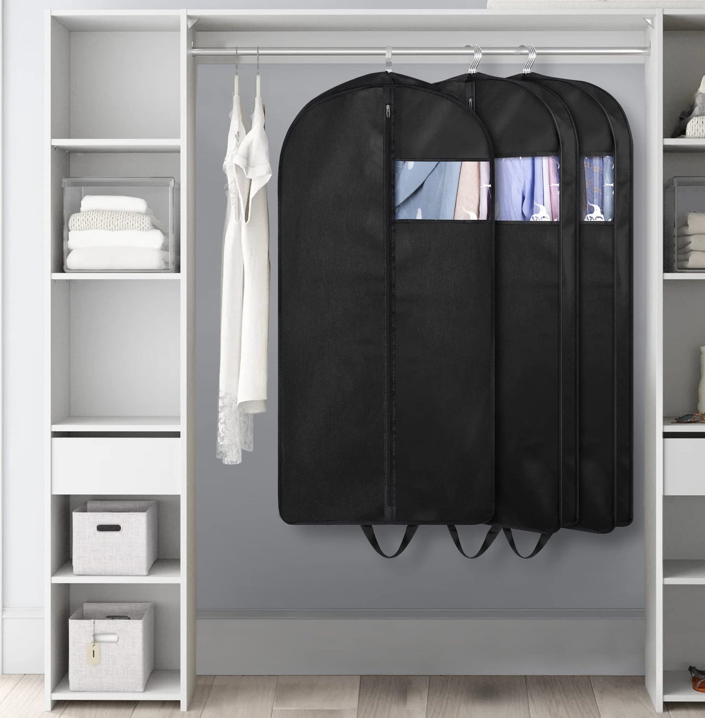 Travel Garment Bag with Zipper Pocket, Suit Bag for Suits, Dresses, Coats  Men Suit Cover With Handles for Clothes, Coats, Jackets, Shirts（3 Packs）