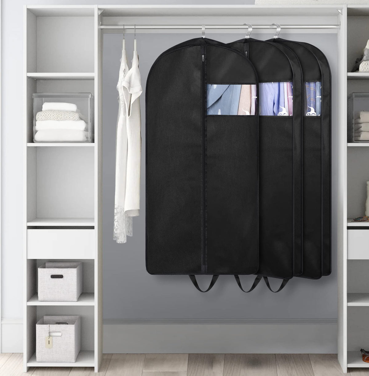 Travel Garment Bag with Zipper Pocket, Suit Bag for Suits, Dresses, Coats  Men Suit Cover With Handles for Clothes, Coats, Jackets, Shirts（3 Packs）