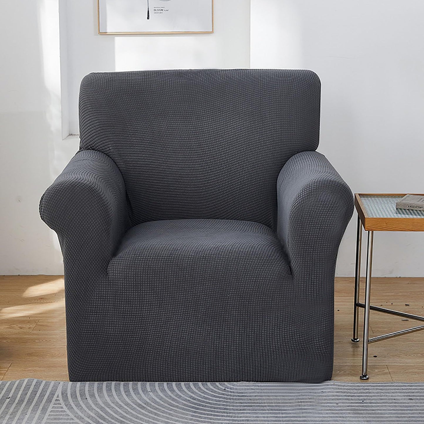 Stretch Chair Sofa Slipcover – polyester Non Slip Soft Couch Sofa Cover, Washable Furniture Protector for Kids (Single sofa cover, gray)