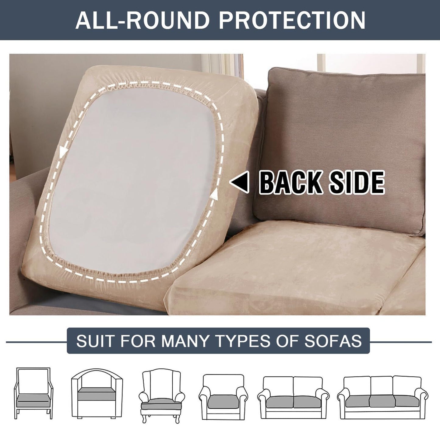 2 pack Stretch Cushion Cover, Couch Cushion Slipcover Sofa Seat Covers Furniture Protector with Elastic Bottom (Beige Gray, 2)
