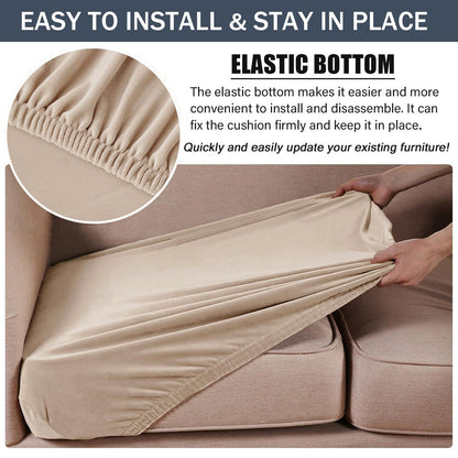 2 pack Stretch Cushion Cover, Couch Cushion Slipcover Sofa Seat Covers Furniture Protector with Elastic Bottom (Beige Gray, 2)
