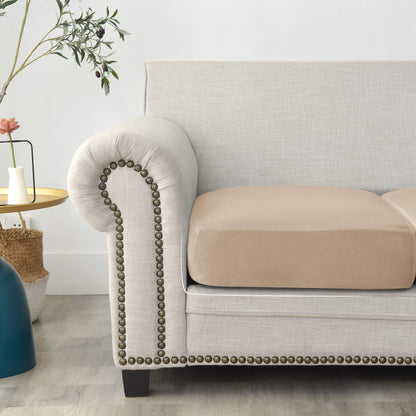 2 pack Stretch Cushion Cover, Couch Cushion Slipcover Sofa Seat Covers Furniture Protector with Elastic Bottom (Beige Gray, 2)