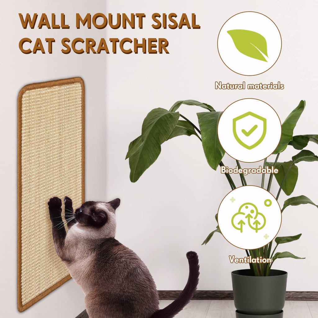 3 Packs Cat Scratching Mat, 15.7 x 11.8 Inch Natural Sisal Cat Scratch Pad Mats for Indoor Cats, Horizontal Cats Wall Scratcher Kitten Floor Rug, Furniture Protector