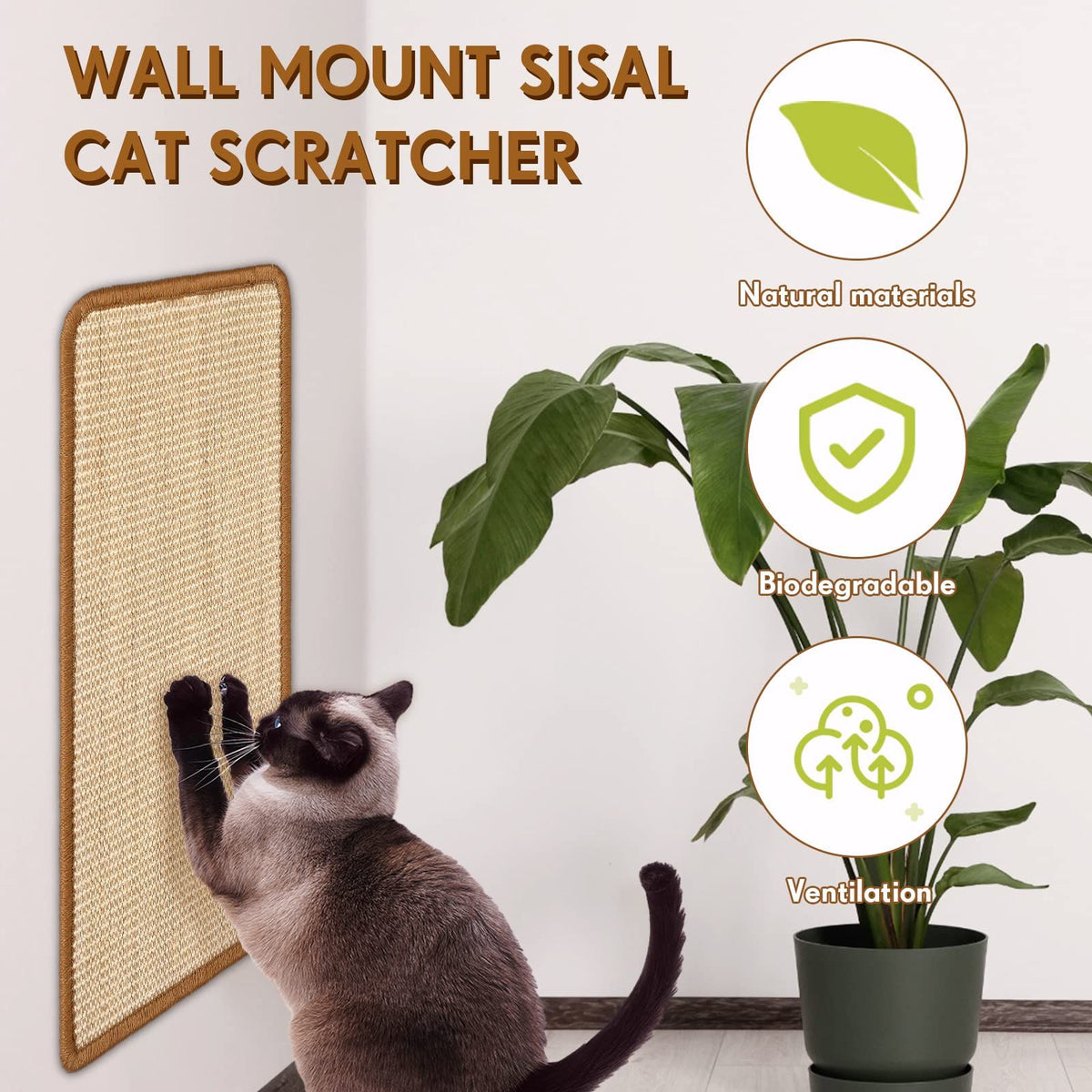3 Packs Cat Scratching Mat, 15.7 x 11.8 Inch Natural Sisal Cat Scratch Pad Mats for Indoor Cats, Horizontal Cats Wall Scratcher Kitten Floor Rug, Furniture Protector