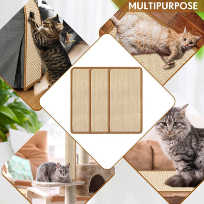 3 Packs Cat Scratching Mat, 15.7 x 11.8 Inch Natural Sisal Cat Scratch Pad Mats for Indoor Cats, Horizontal Cats Wall Scratcher Kitten Floor Rug, Furniture Protector