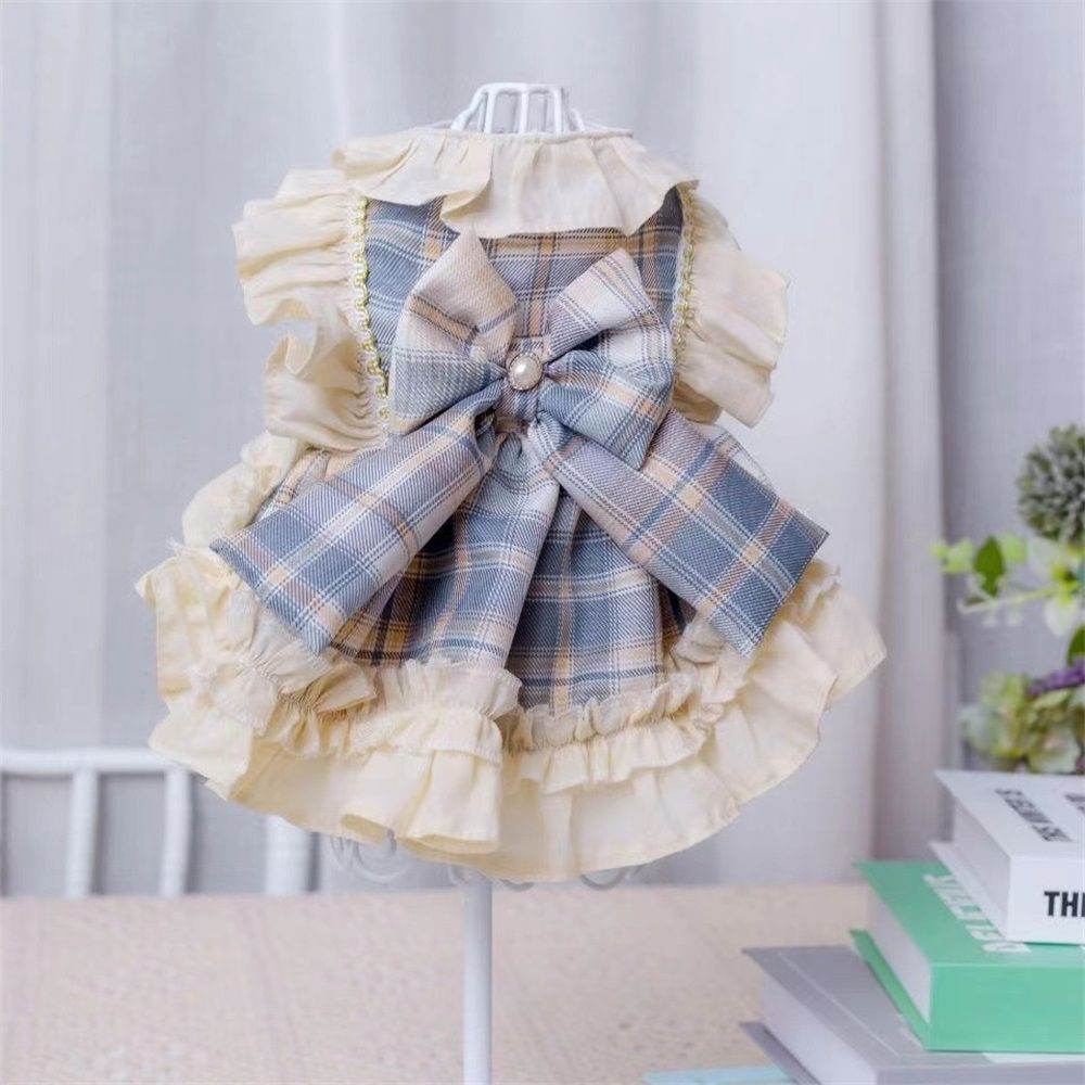 Sweety Plaids Printed Maid Dress polyester Tutu Doll Collar for Small, Extra Small Dog Teddy, Pug, Chihuahua, Shih Tzu, Yorkshire Terriers (S)