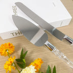 2 set Elegant Cake Knife and Server Set Stainless Steel with Crystal Handle - Perfect for Weddings Anniversaries,and Special Celebrations (Sliver)（Two knives and shovels）