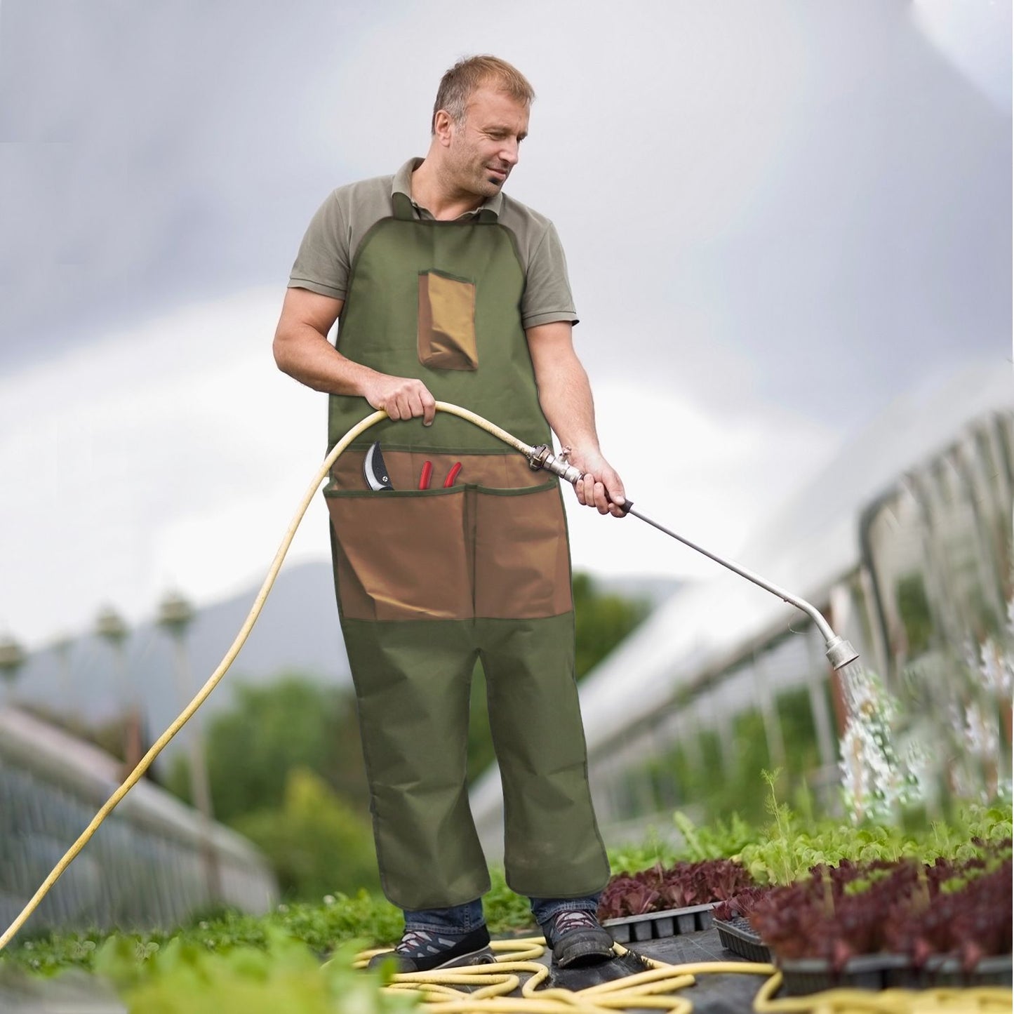 Gardening Apron Adjustable Legs Waterproof Apron mens Tool gardening aprons,for Gardening Woodworking Pottery BBQ Cafe Kitchen Painting Carpenter Work